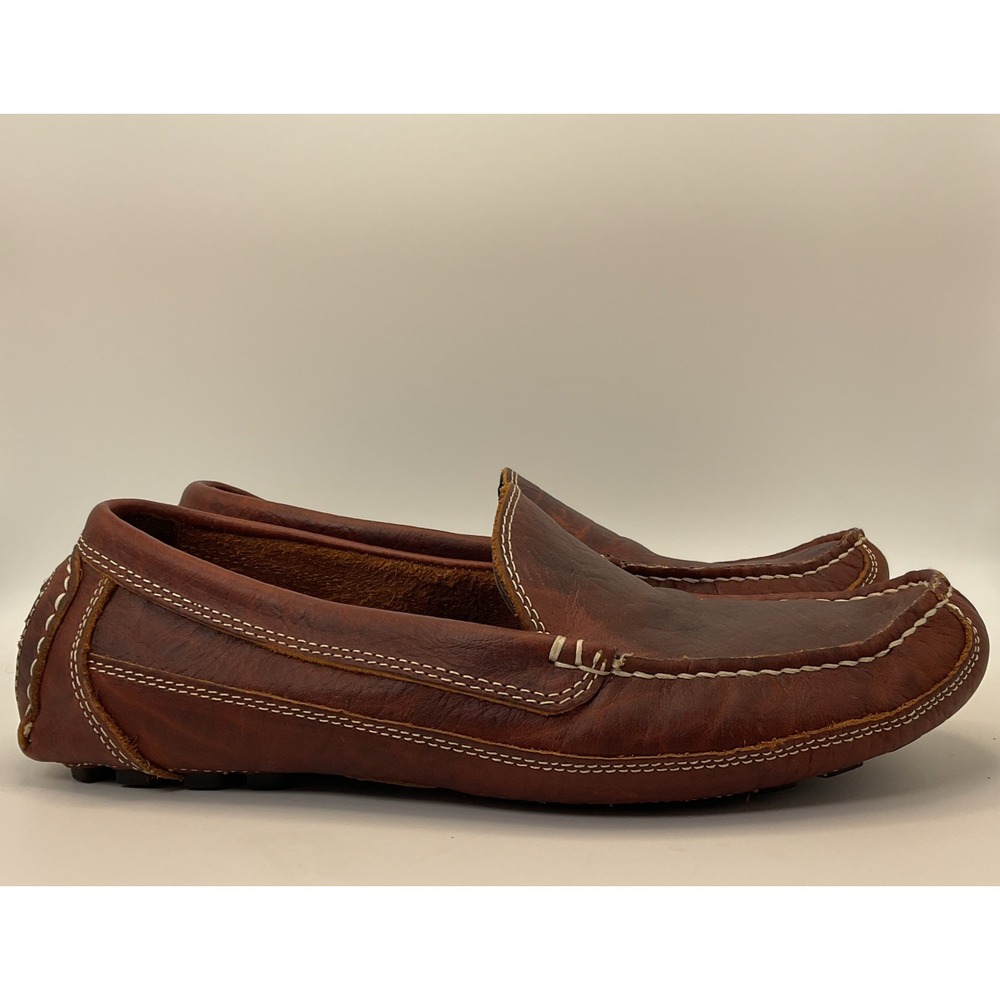 Duluth Trading Co Brown Leather Driving Loafers Mens Slip On Moc Toe Shoes